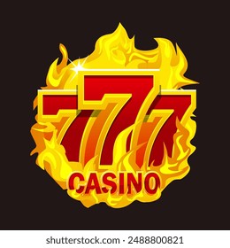 777 logo design elements symbol. Fire casino concept. Hot 777. Casino icon