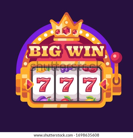 777 slot machine Big win. Casino flat illustration