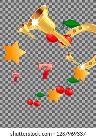 777 slots 3d element isolated on white background with place for text casino object 777 icons gold coins red button play