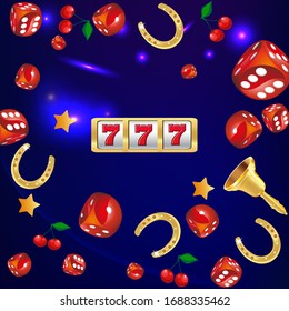 777 slots 3d element isolated on white background with place for text casino object 777 icons gold coins red button play