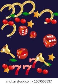 777 slots 3d element isolated on white background with place for text casino object 777 icons gold coins red button play
