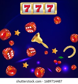 777 slots 3d element isolated on white background with place for text casino object 777 icons gold coins red button play