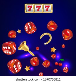 777 slots 3d element isolated on white background with place for text casino object 777 icons gold coins red button play