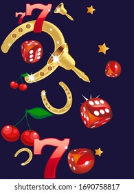 777 slots 3d element isolated on white background with place for text casino object 777 icons gold coins red button play