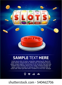 777 slots 3d element isolated on blue background with place for text casino object 777 icons gold coins red button spin