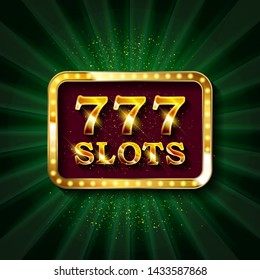 777 slots banner text, against the backdrop of bright rays. Vector illustration