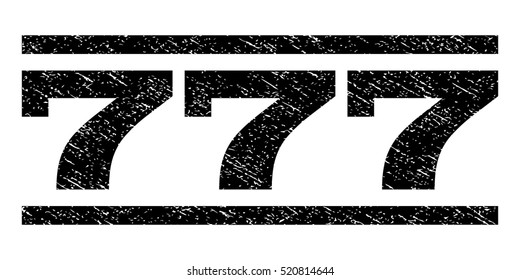 777 watermark stamp. Text caption between horizontal parallel lines with grunge design style. Rubber seal stamp with unclean texture. Vector black color ink imprint on a white background.