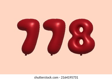 778 globo 3d número hecho de renderización 3d de globo metálico realista. Globos 3D de helio rojo para la venta decoración Fiesta Cumpleaños, Celebración de Aniversario, Fiesta de la Boda. Ilustración del vector