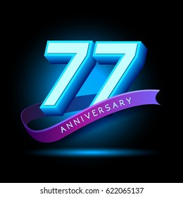 77th Anniversary 3D text with glow effect .celebration vector template design