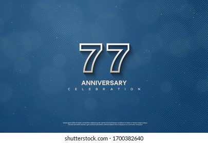 77th anniversary background with illustrations of figures and writing below on a dark blue background.