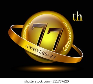 77th anniversary celebration with gold ring and laurel on black isolated background