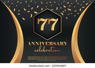77th Anniversary celebration Logo with  golden Colored vector design for greeting abstract illustration   