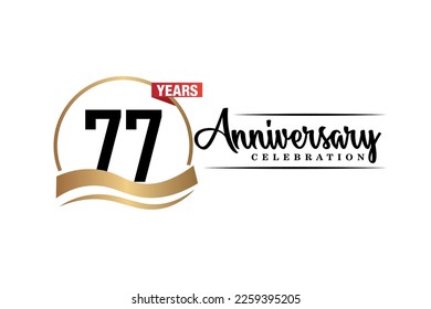 77th anniversary celebration logo vector design with gold black and red color on white background cute black color font   