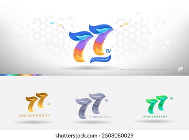 77th Anniversary design logo. Modern colorful style. cheerful number celebration with color variation