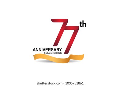 77th anniversary design logotype red color and golden ribbon for celebration isolated on white background