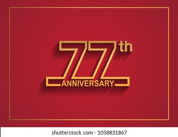77th anniversary design with simple line style golden color isolated on red background for celebration event