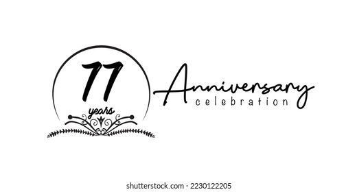 77th anniversary flat black color logotype style with hand lettering on white background
