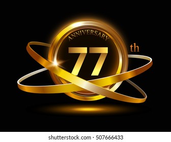77th anniversary with gold ring graphic elementson black bacground