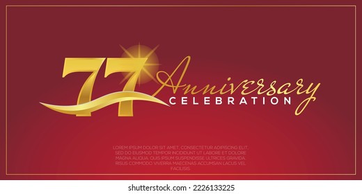  77th anniversary logo with confetti golden colored text isolated on red background, vector design for greeting card and invitation card
