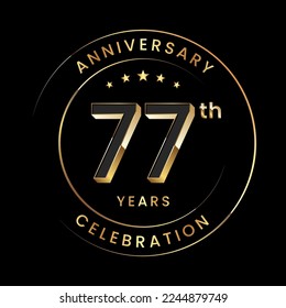 77th Anniversary. Anniversary logo design with gold color ring and text for anniversary celebration events. Logo Vector Template