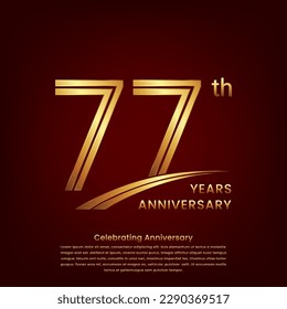 77th Anniversary logo with double line concept design, Golden number for anniversary celebration event. Logo Vector Template