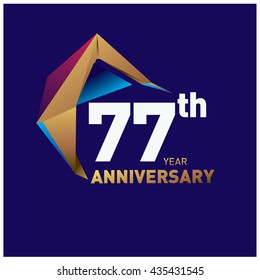 77th anniversary logo with gold shape modern looks. Anniversary signs illustration. Gold anniversary logo design and illustration