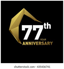 77th anniversary logo with gold shape modern looks. Anniversary signs illustration. Gold anniversary logo design and illustration