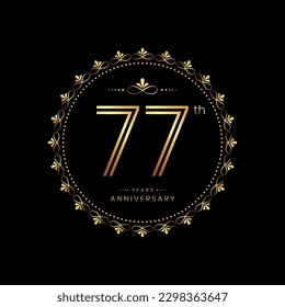 77th anniversary logo with golden number for celebration event, invitation, wedding, greeting card, banner, poster, flyer. Ornament vector design