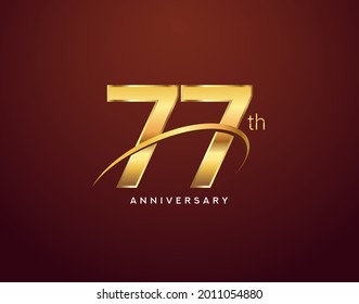 77th anniversary logotype golden color with swoosh, isolated on elegant background for anniversary celebration event.