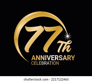 77th Anniversary ordinal number Counting vector art illustration in stunning font on gold color on black background
