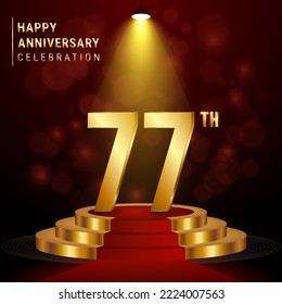 77th Anniversary. Perfect template design with golden podium for celebration events, weddings, greeting cards and invitation cards. Vector illustration
