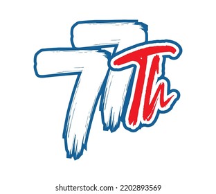 77th Ordinal Number counting vector art illustration with stunning font on red trim blue on white background