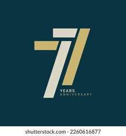 77th, Seventy Seven, 77 Years Anniversary Logo, Golden Color, Vector Template Design element for birthday, invitation, Logo, wedding, jubilee and greeting card illustration.