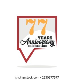 77th year anniversary celebration. Anniversary logo with speech bubble  on white background, vector design for celebration, invitation card, and greeting card
