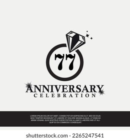 77th year anniversary celebration logo with black color wedding ring vector abstract illustration design