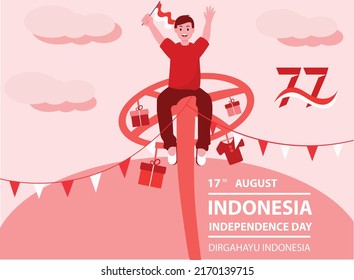 77th years 17 august Indonesia independence day flat illustration concept