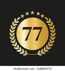 77th Years Anniversary Celebration Icon Vector Logo Design Template With Golden Concept