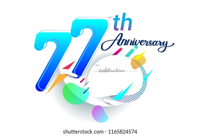 77th years anniversary logo, vector design birthday celebration with colorful geometric background, isolated on white background.
