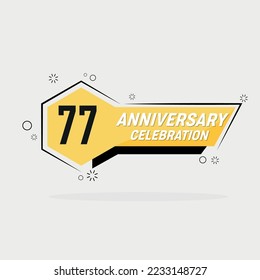 77th years anniversary logo, vector design with yellow geometric shape with gray background .