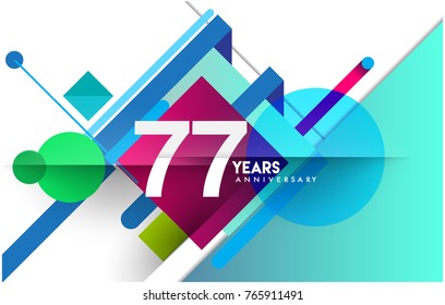77th years anniversary logo, vector design birthday celebration with colorful geometric isolated on white background.