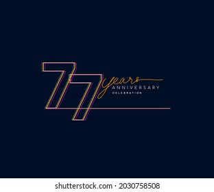 77th Years Anniversary Logotype with Colorful Multi Line Number Isolated on Dark Background.