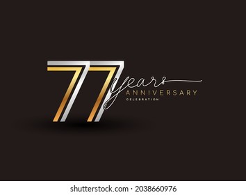 77th years anniversary logotype with multiple line silver and golden color isolated on black background for celebration event.