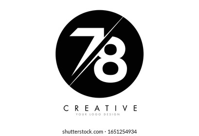 78 7 8 Number Logo Design with a Creative Cut and Black Circle Background. Creative logo design.