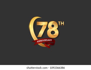 78 anniversary design logotype golden color with ring and red ribbon for celebration