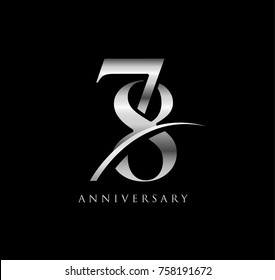 78 anniversary elegance silver chrome logo. linked number with swoosh on black background