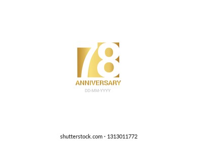 78 anniversary, minimalist logo. Tenth years, jubilee, greeting card. Birthday invitation. year sign. Gold space vector illustration on white background - Vector