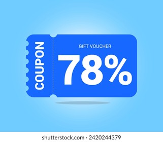 78% coupon promotion sale. Seventy eight percent Vector Gift Voucher. Blue discount, lucky ticket, special offer promo. Web, shopping label, percent sign. Special price offers.