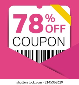 78% Coupon promotion sale for a website, internet ads, social media gift 78% off discount voucher. Big sale and super sale coupon discount. Price Tag Mega Coupon discount with vector illustration.