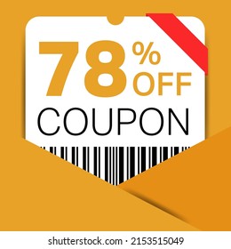 78% Coupon promotion sale for a website, internet ads, social media gift 78% off discount voucher. Big sale and super sale coupon discount. Price Tag Mega Coupon discount with vector illustration.