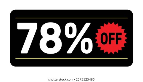 78% discount tag. icon vector Black, white and rad rectangular shape